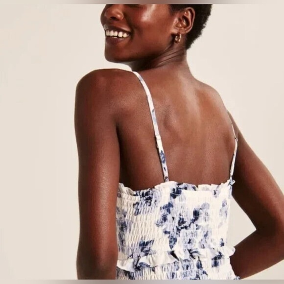 Abercrombie & Fitch Best Dressed Guest Smocked Mini Dress Blue Floral XXL - Picture 4 of 13